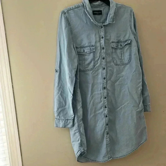 ❤️2/$40❤️[M]Parasuco Light Denim oversized Long Sleeve Button Tunic Dress Shirt - Picture 1 of 7